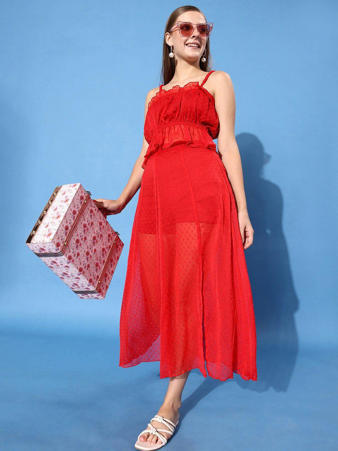 anvi be yourself red shoulder strap chiffon tube top