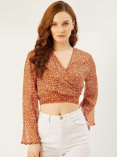 anvi be yourself rust animal print crop top