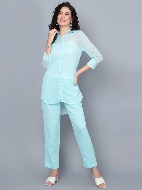 anvi be yourself sky blue mid rise trousers