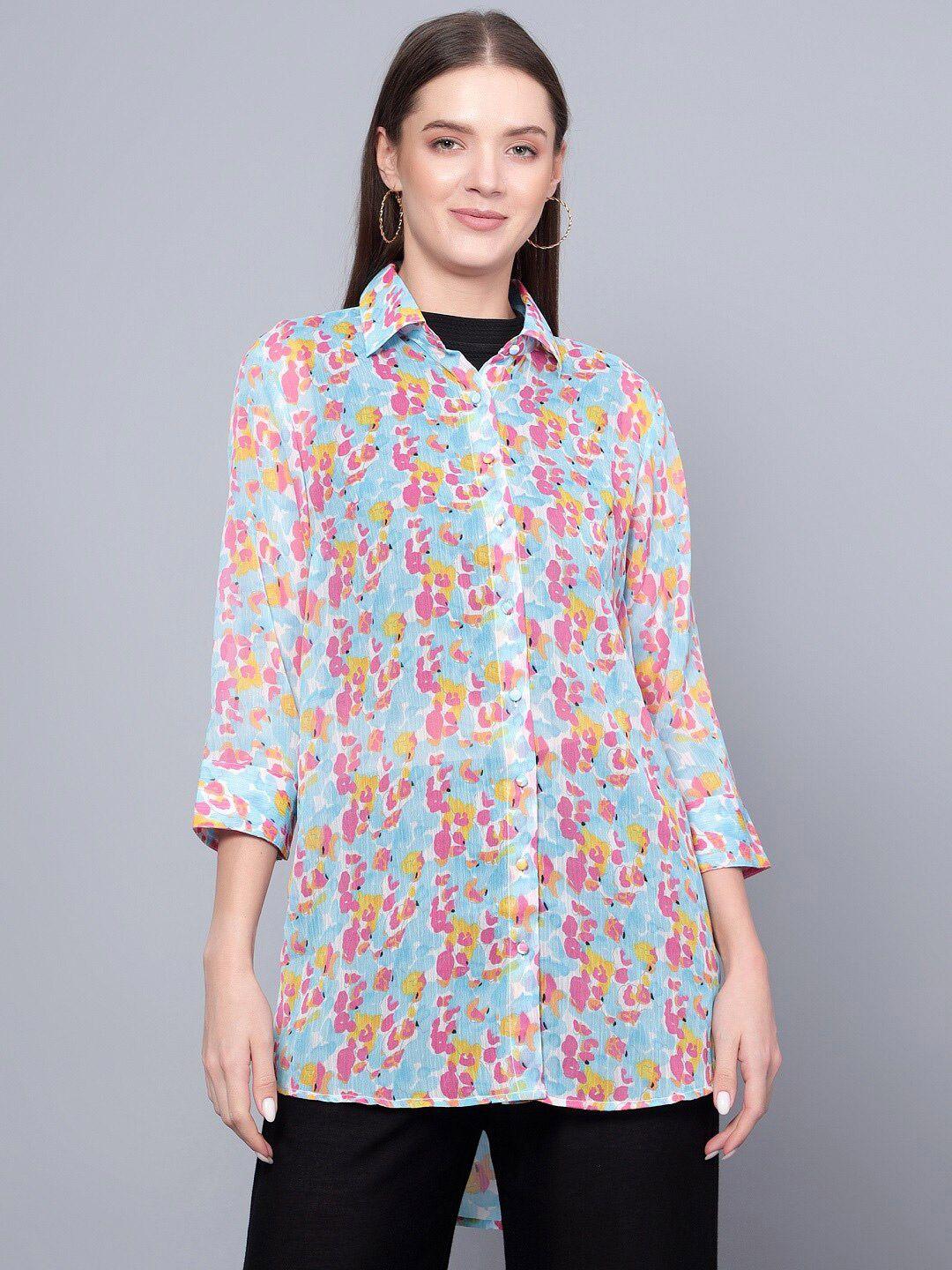 anvi be yourself smart floral printed spread collar tailored fit chiffon casual shirt