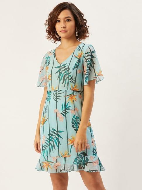 anvi be yourself turquoise floral print shift dress