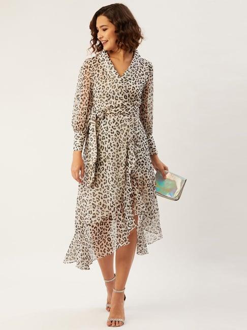 anvi be yourself white animal printed a-line dress
