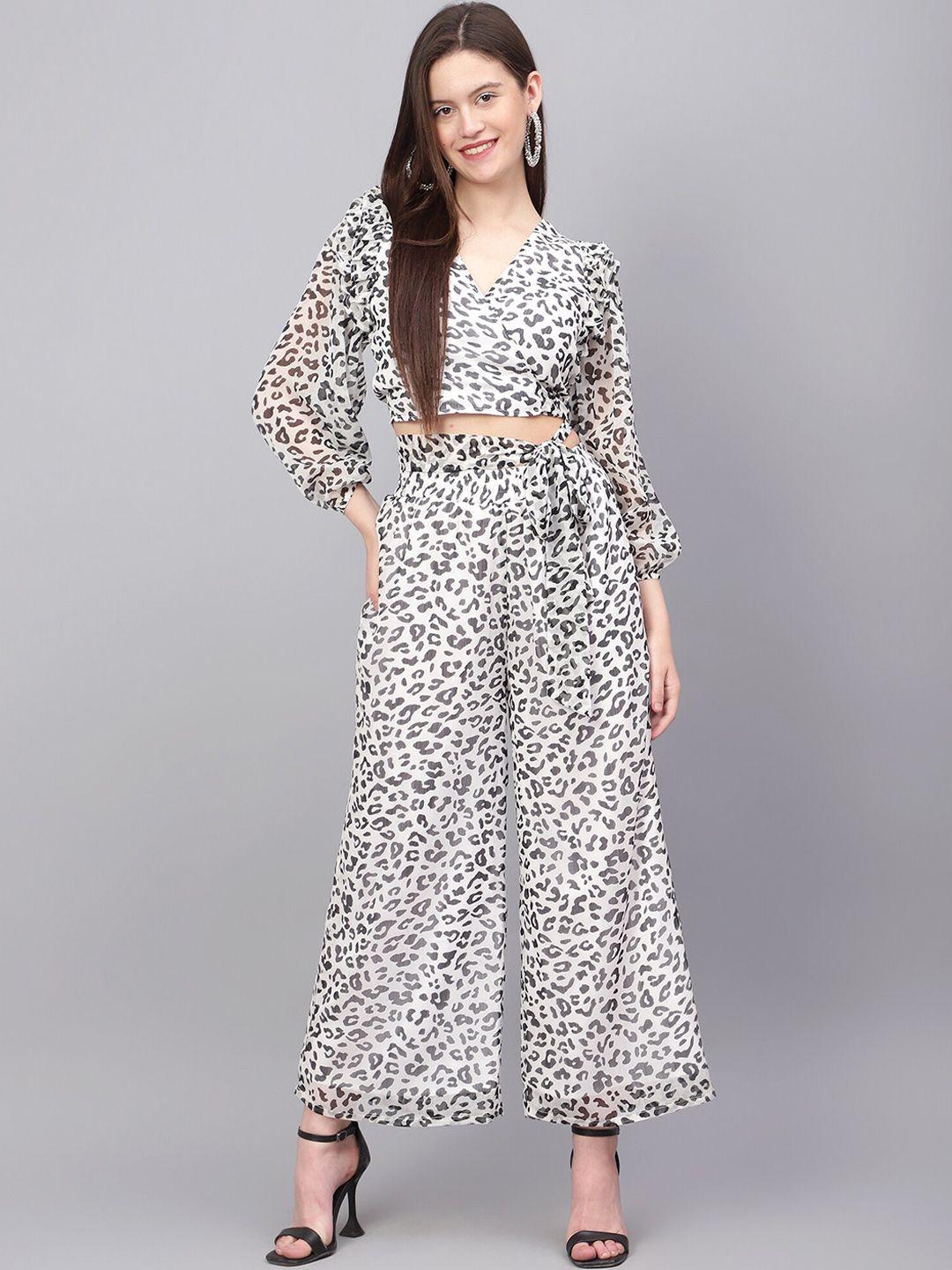 anvi be yourself white animal printed crop top with palazzos