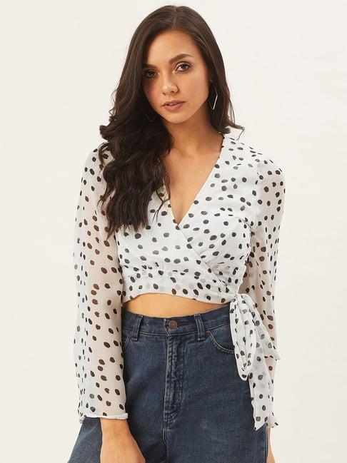 anvi be yourself white polka dots top