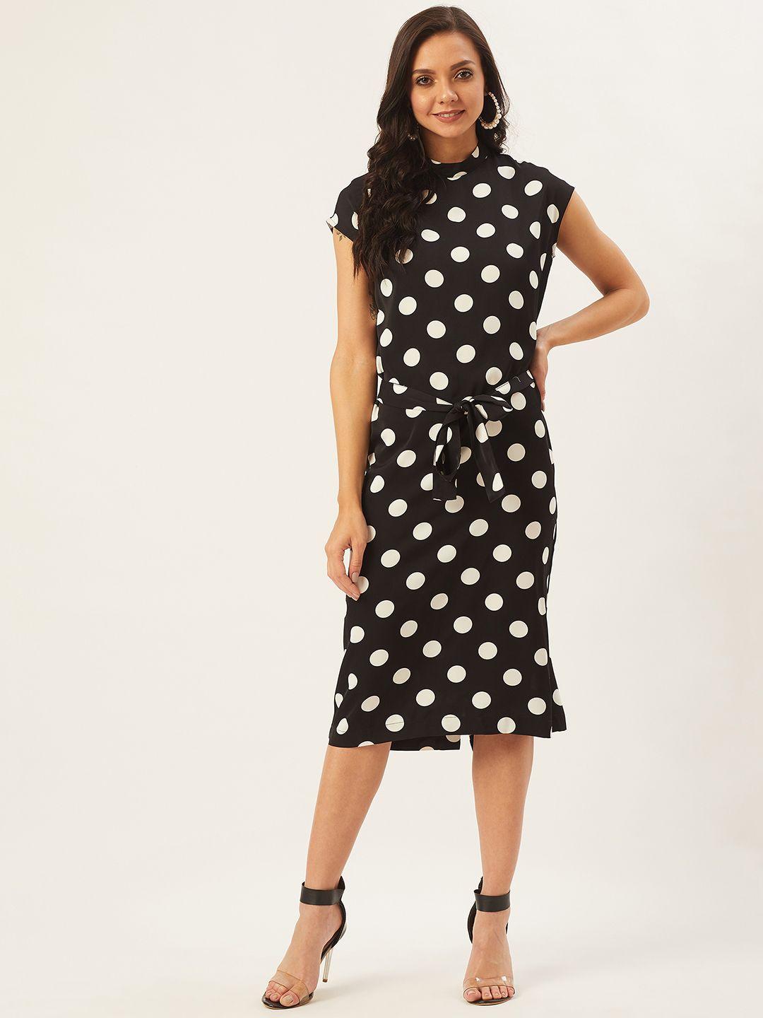 anvi be yourself women black & white polka dot printed sheath dress