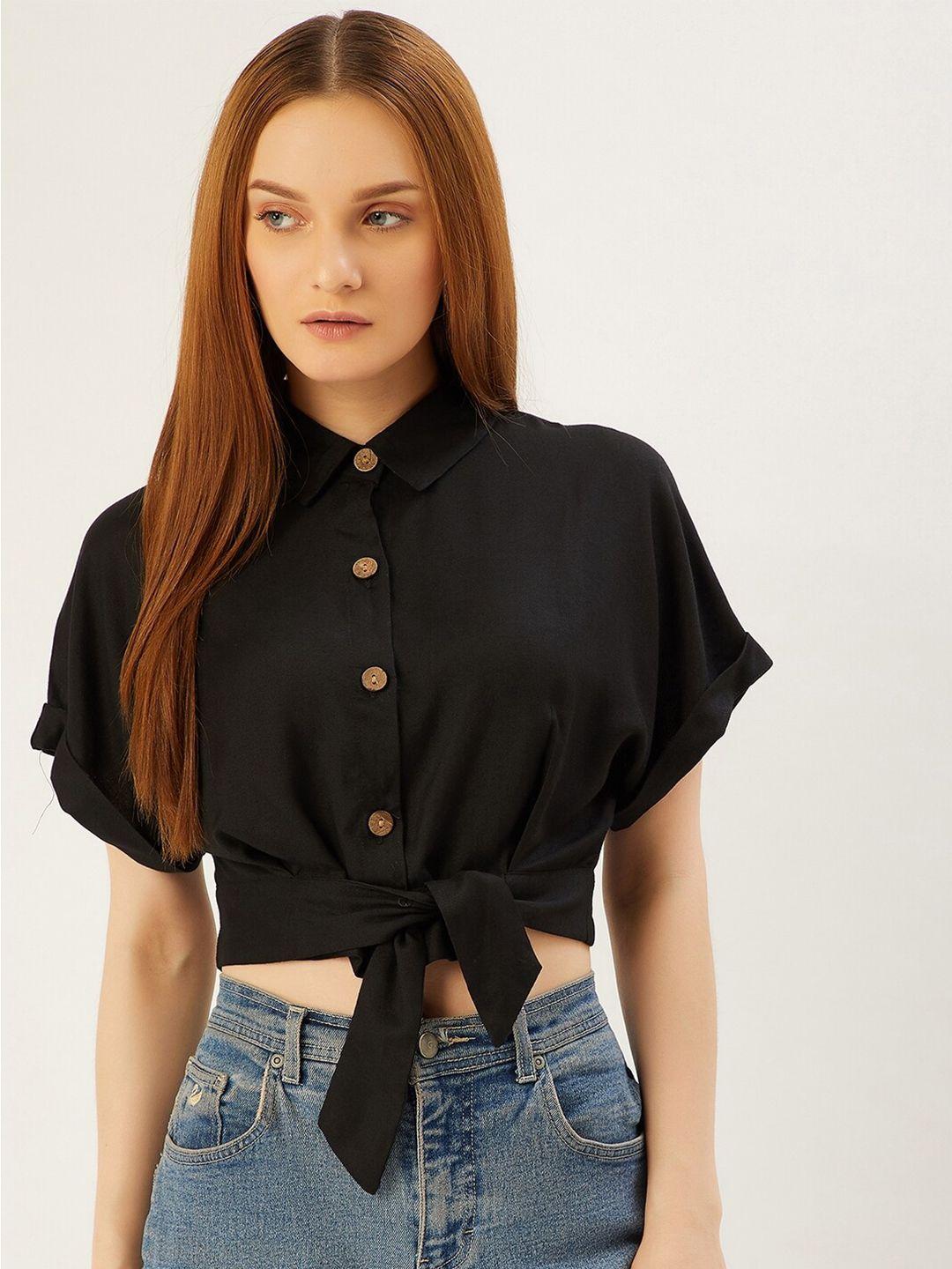 anvi be yourself women black casual boxy shirt