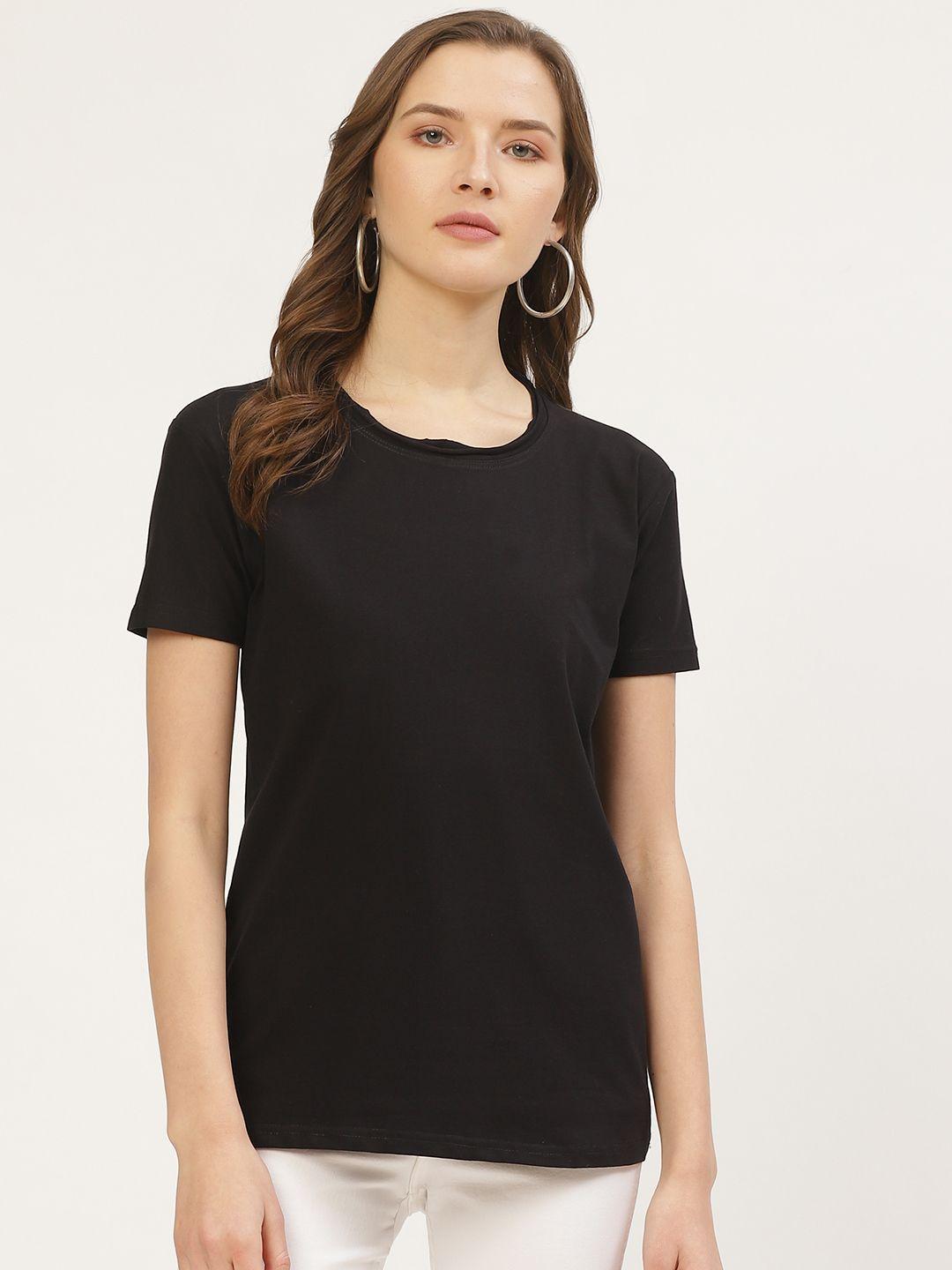 anvi be yourself women black solid round neck t-shirt