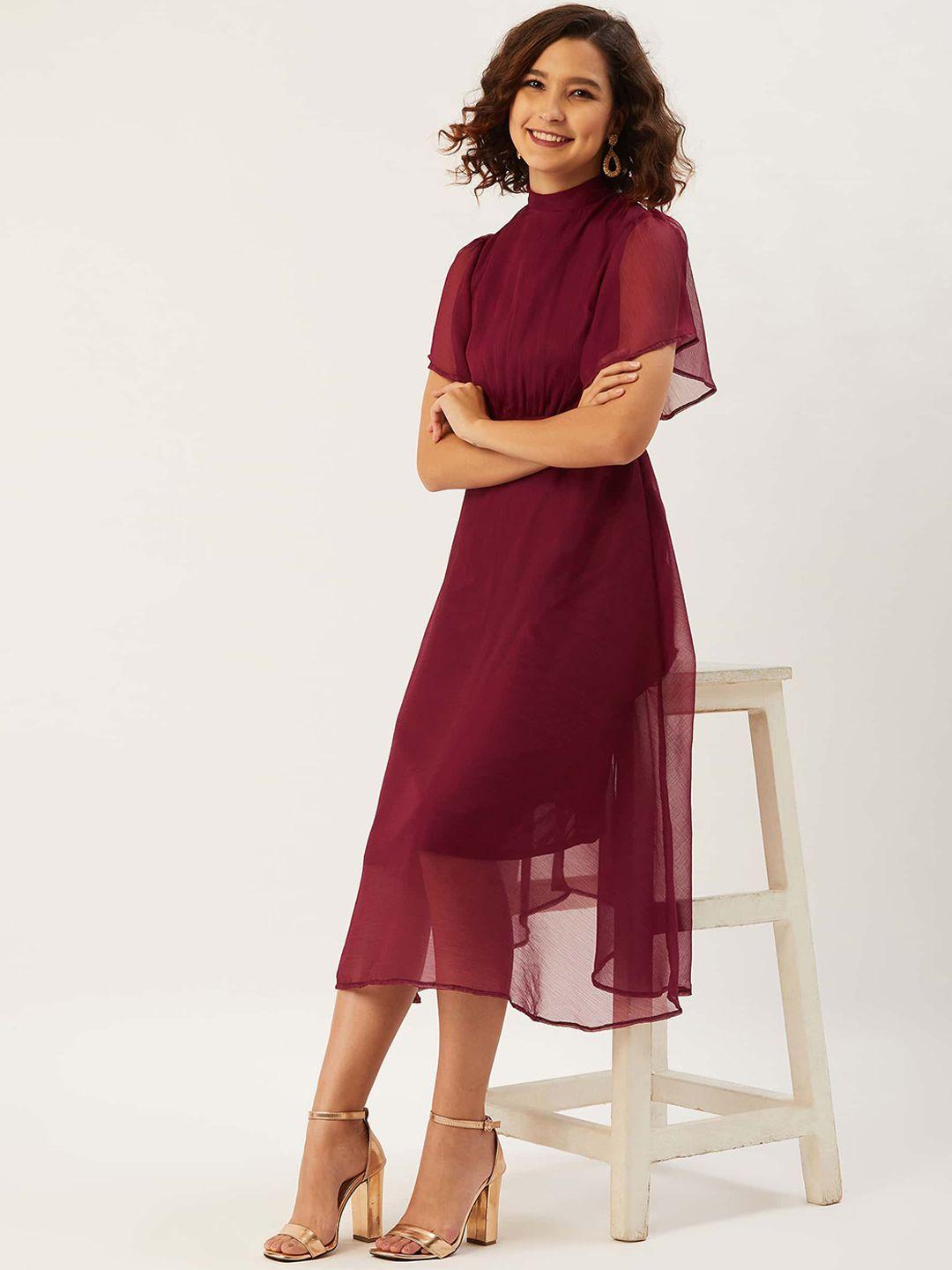 anvi be yourself women maroon solid fit and flare dress