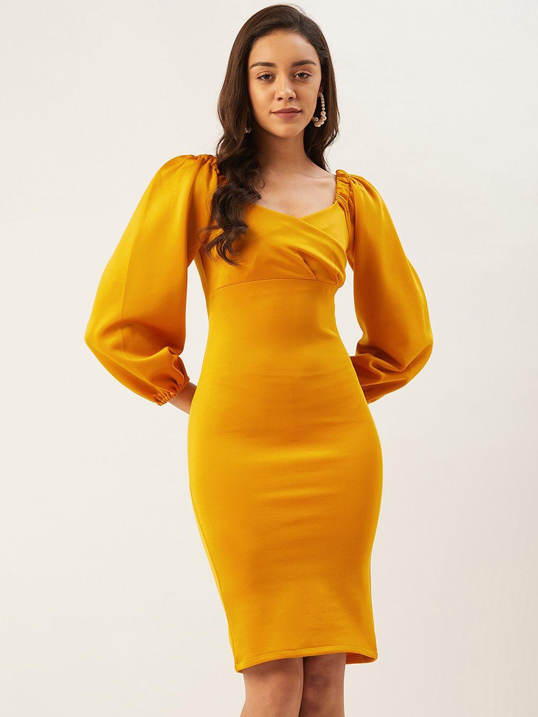 anvi be yourself women mustard yellow solid bodycon dress