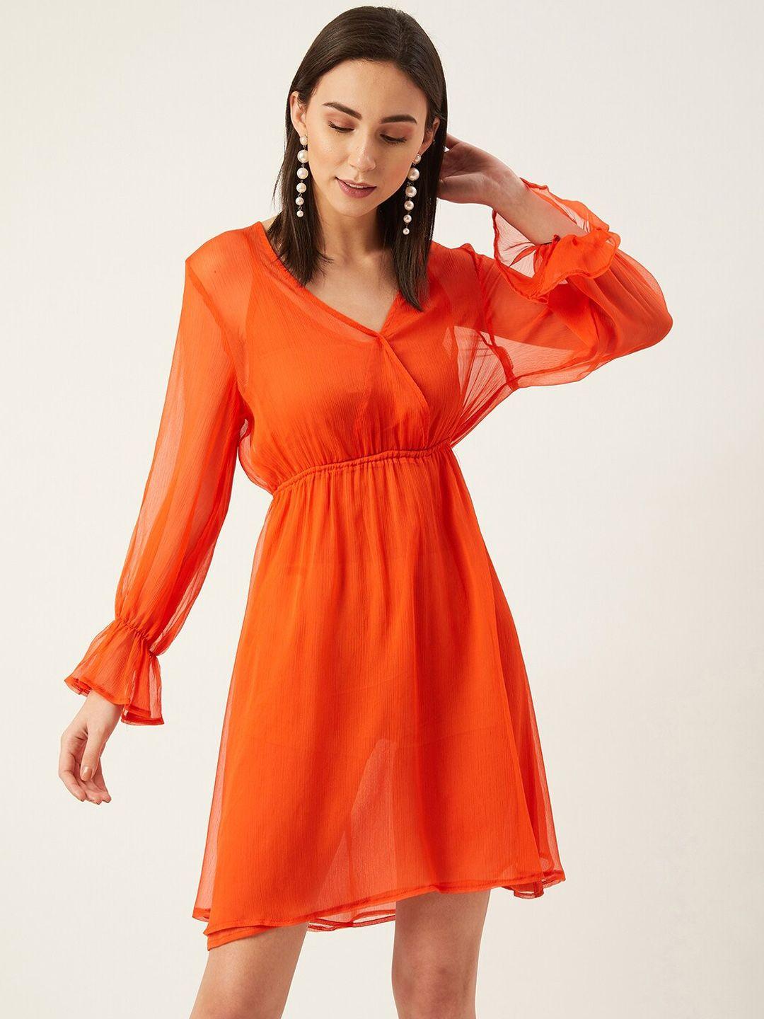 anvi be yourself women orange solid wrap dress