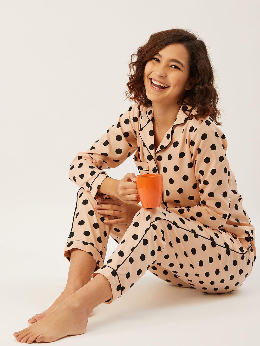 anvi be yourself women peach polka dots