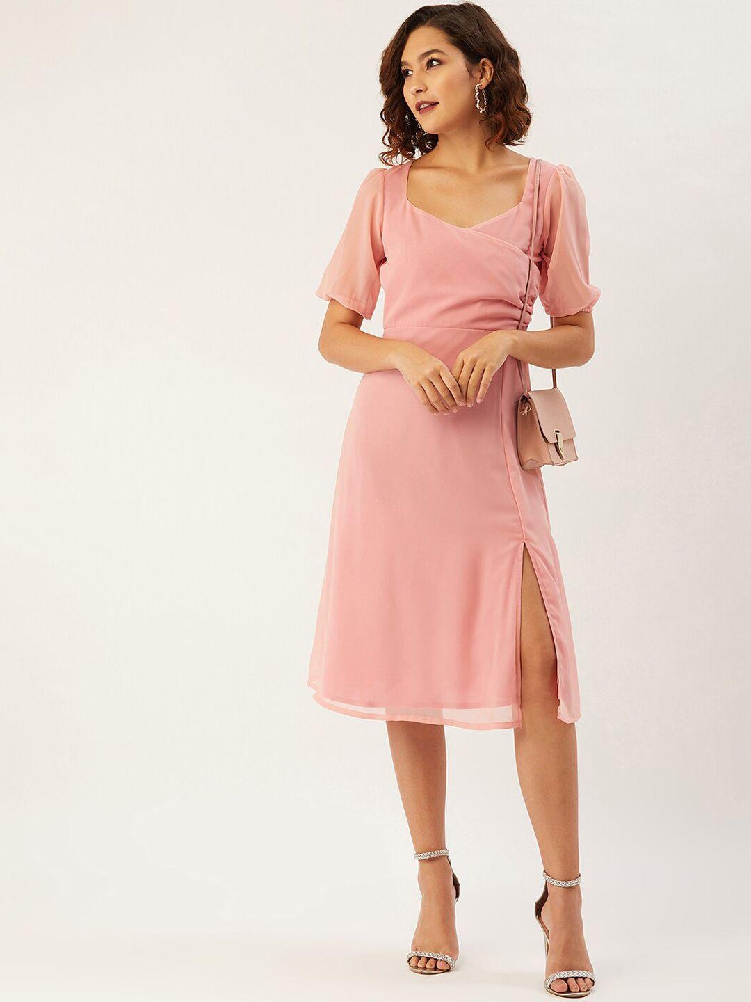 anvi be yourself women pink solid fit and flare dress