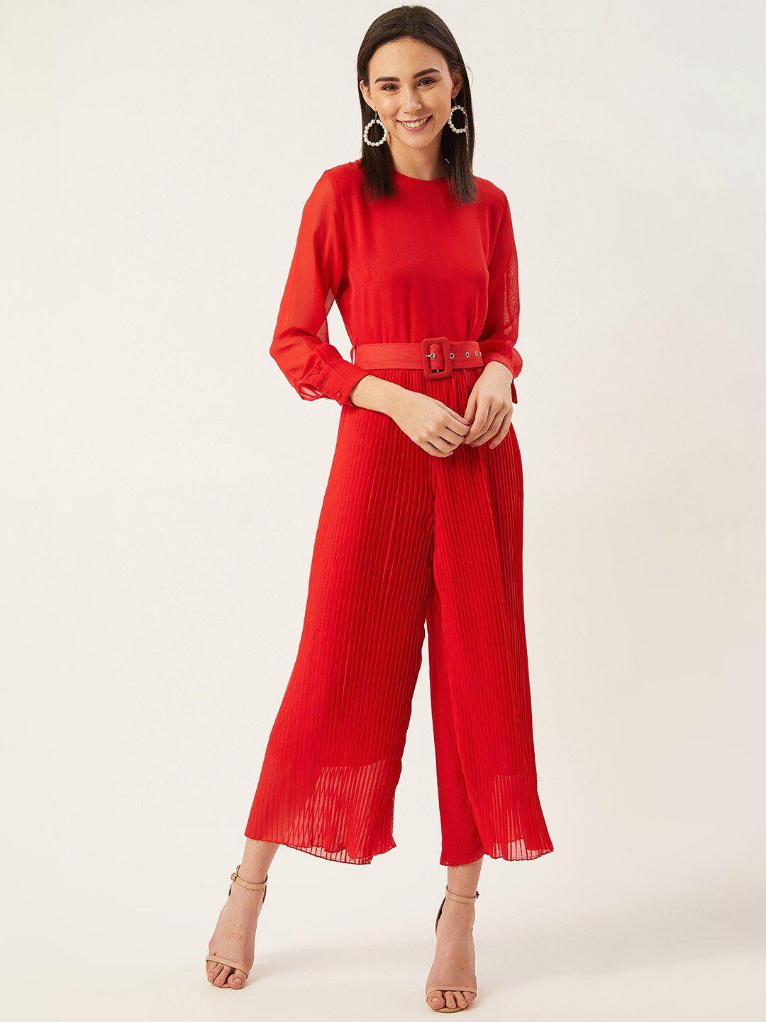 anvi be yourself women red solid basic jumpsuit