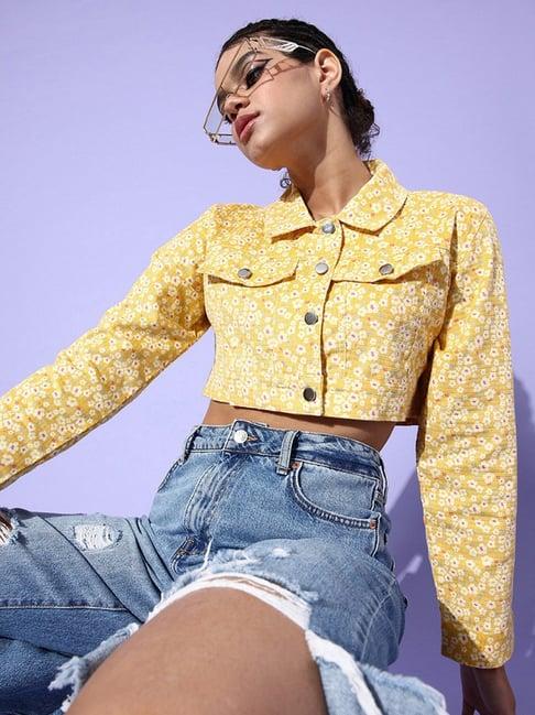 anvi be yourself yellow floral print jacket