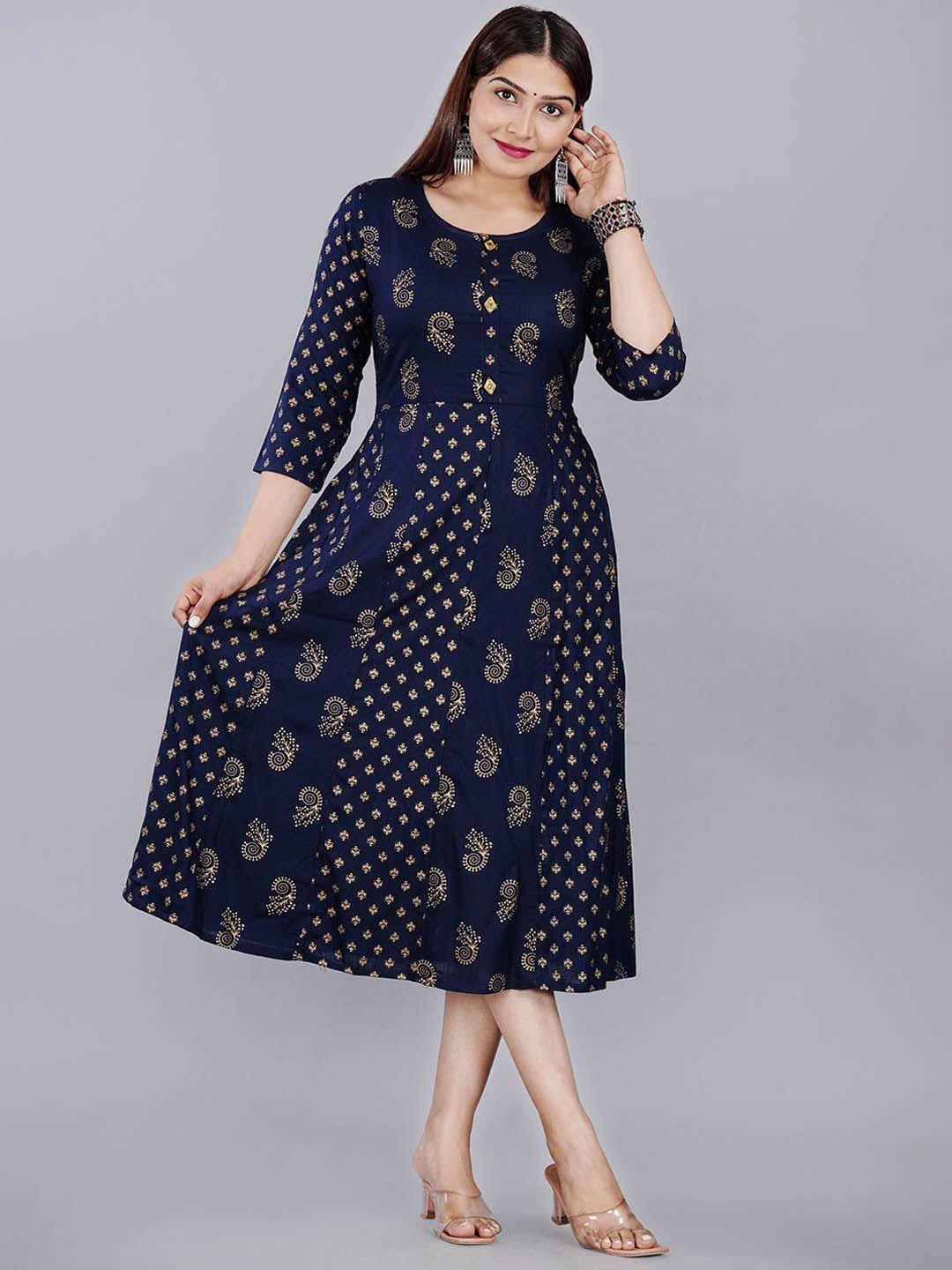 ao services ethnic motifs printed a-line ethnic dress