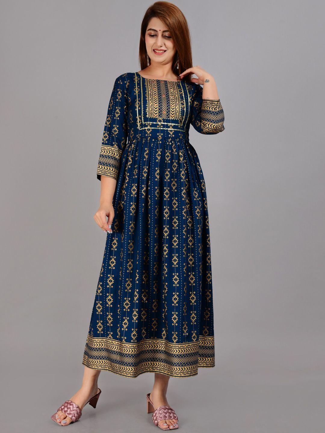 ao services ethnic motifs printed gathered maxi ethnic dress