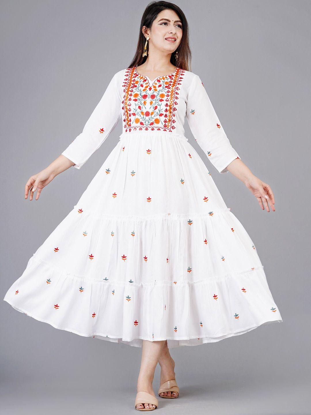 ao services floral embroidered fit & flare tiered ethnic dress