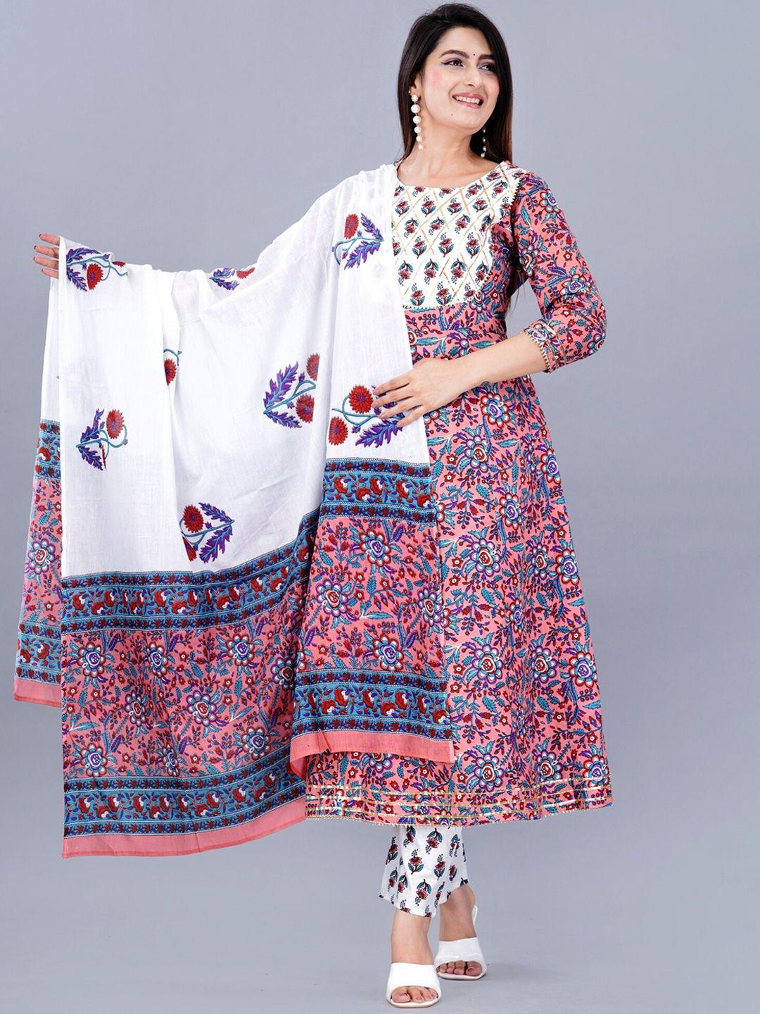 ao services floral printed a-line kurta with trousers & dupatta