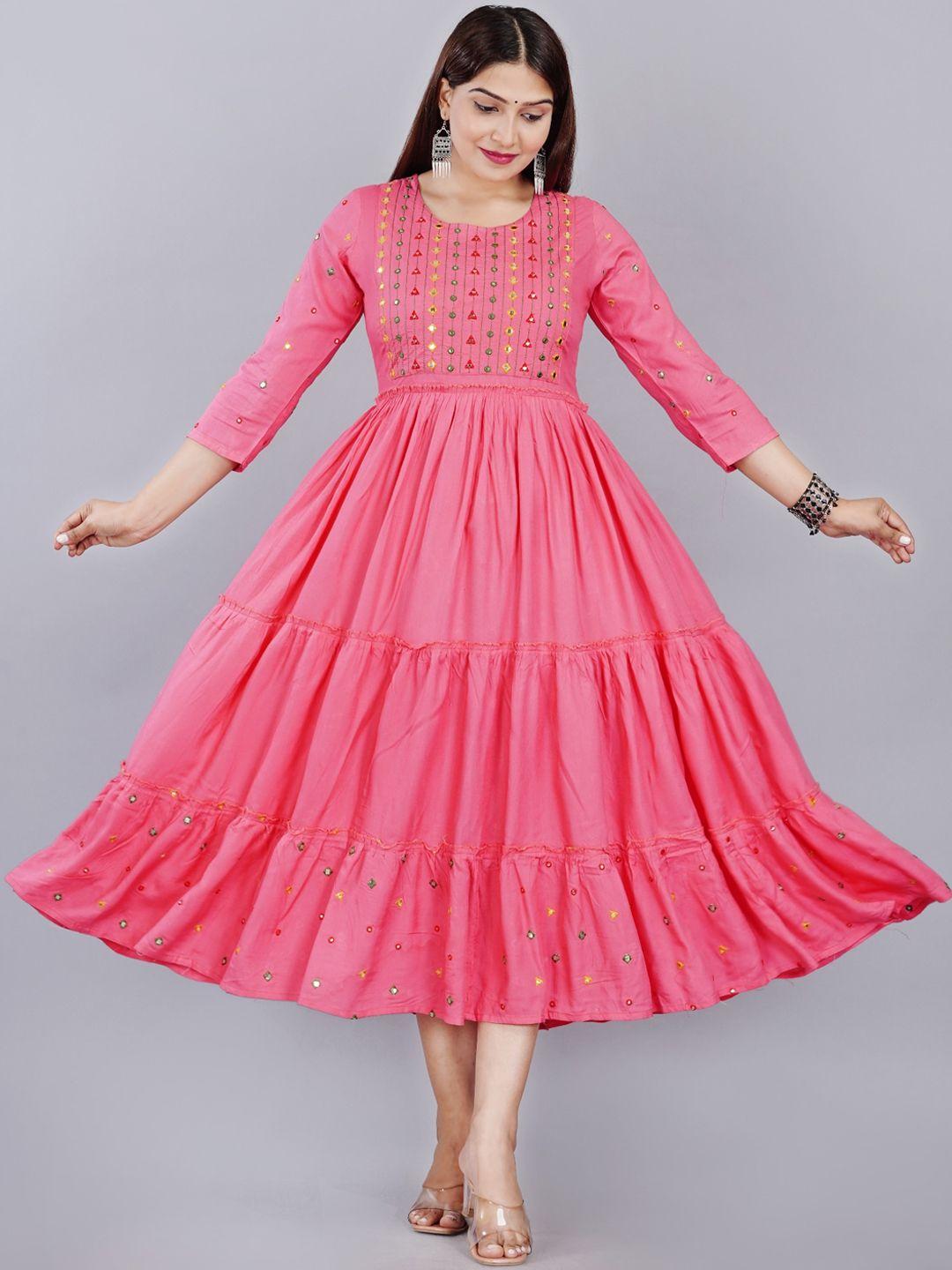 ao services geometric embroidered gathered detailed fit & flare ethnic dress