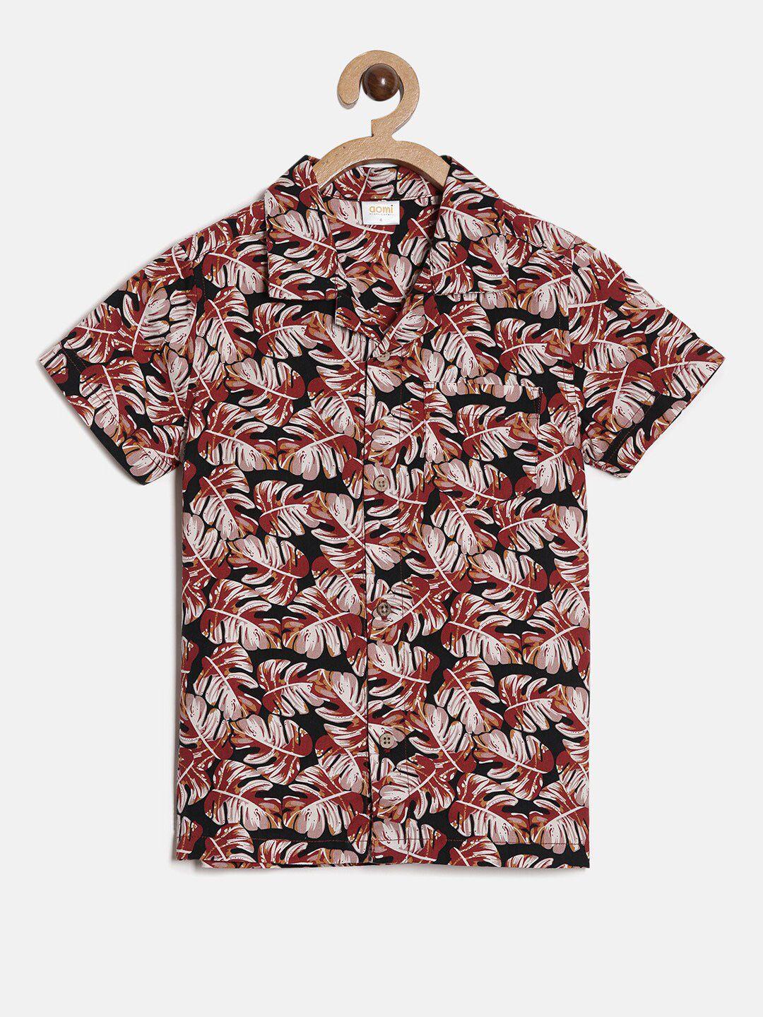 aomi boys rust floral sheer printed casual shirt