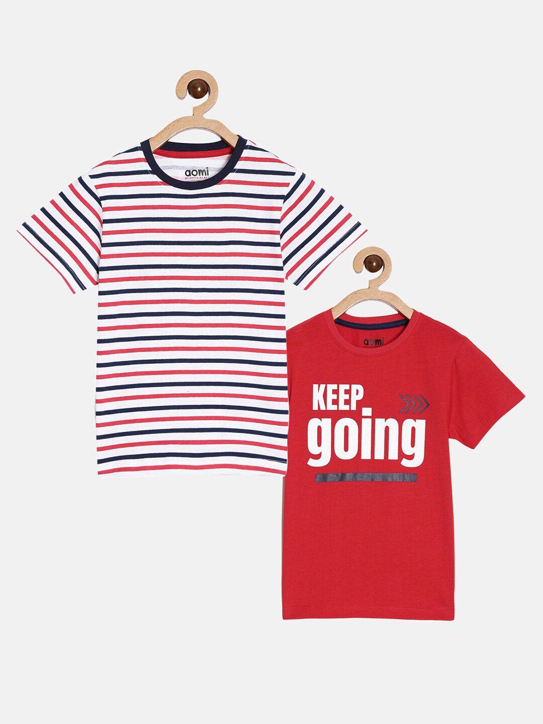 aomi boys white & red pack of 2 striped t-shirt