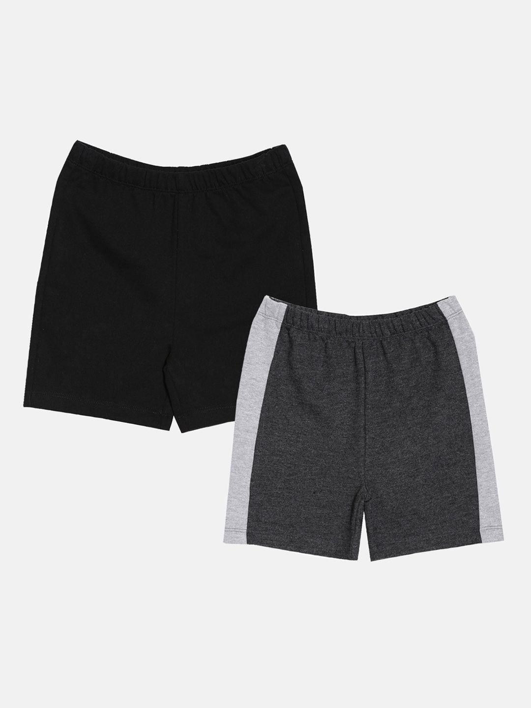 aomi pack of 2 boys black & charcoal solid cotton shorts