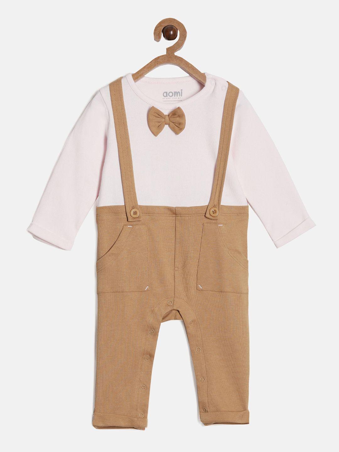 aomi solid cotton rompers with bowtie