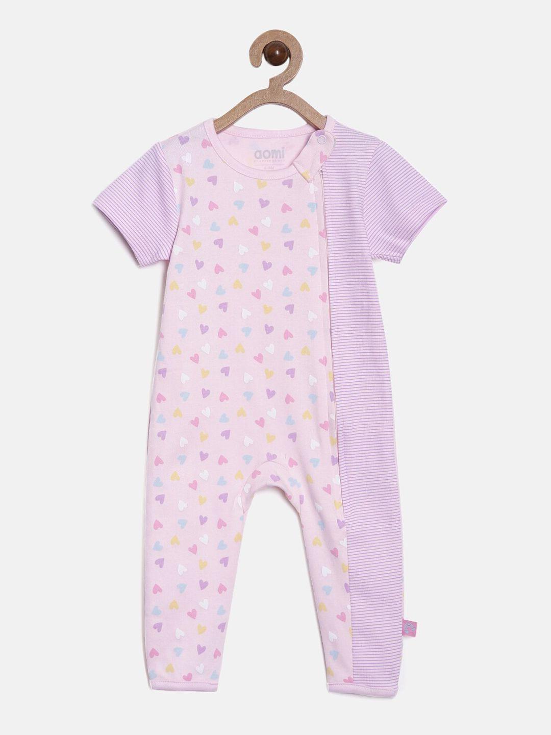 aomi infant lavender heart printed striped cotton rompers