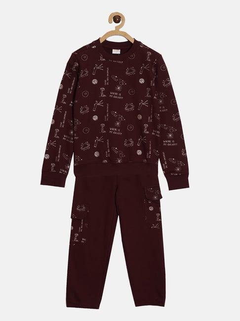 aomi kids wine printed full sleeves t-shirt with joggers