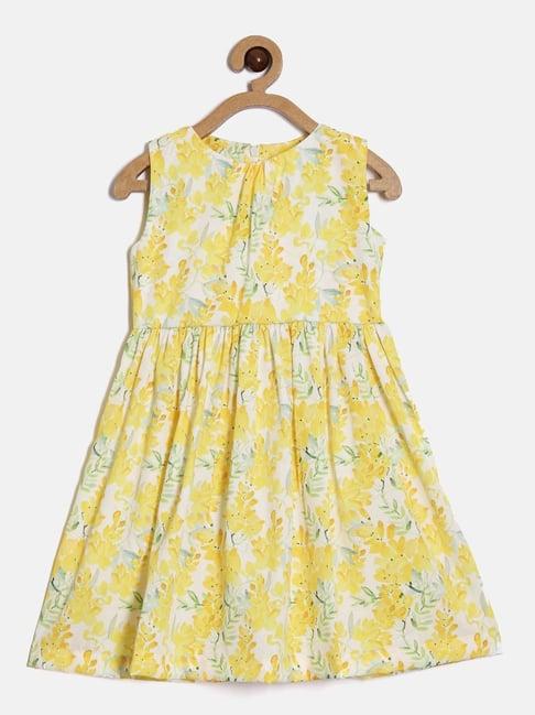 aomi kids yellow floral print dress