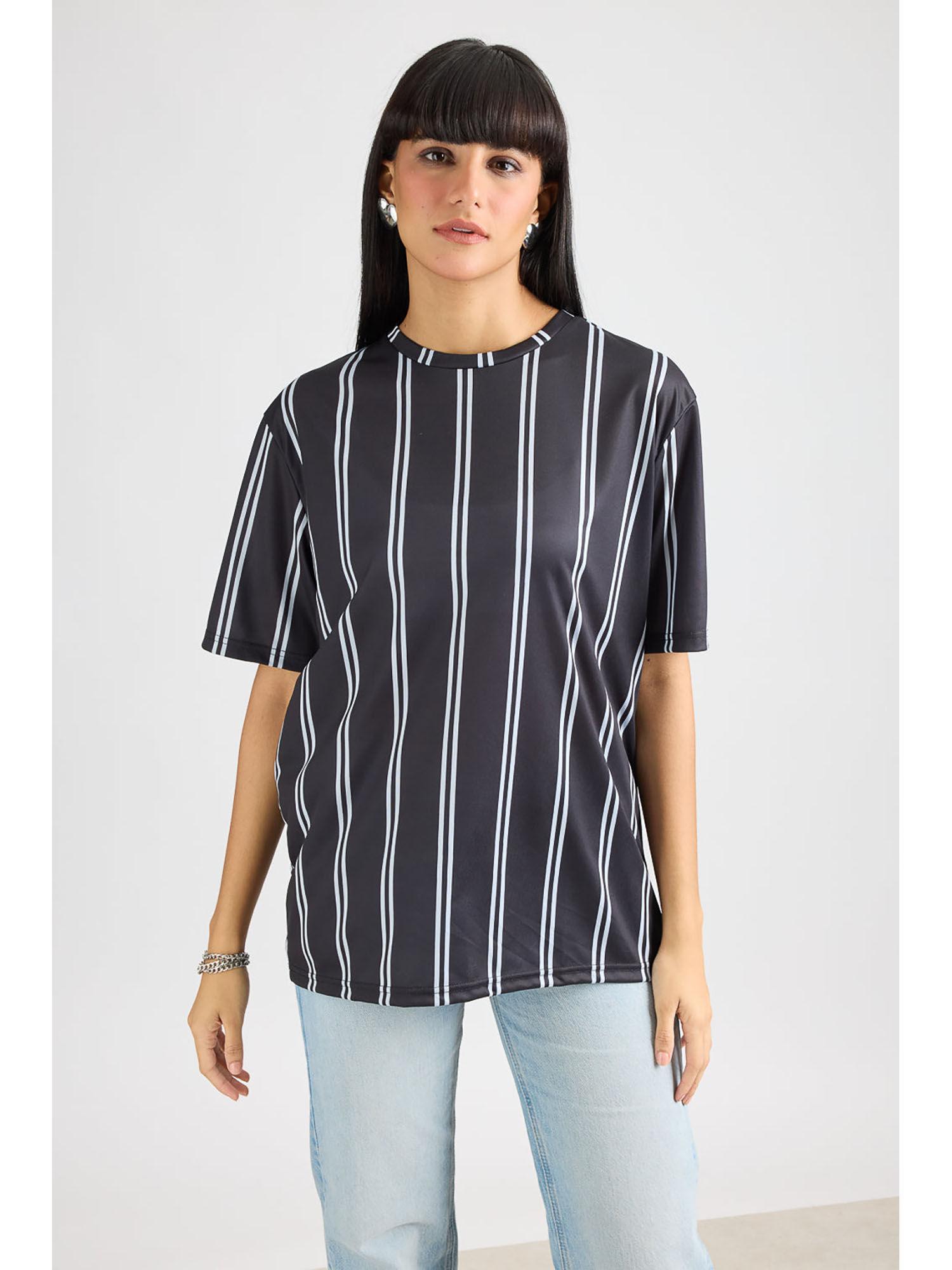 aop women's t-shirt - black & white stripes