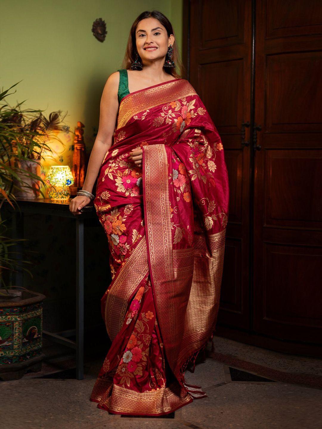 apaapi floral woven design zari saree