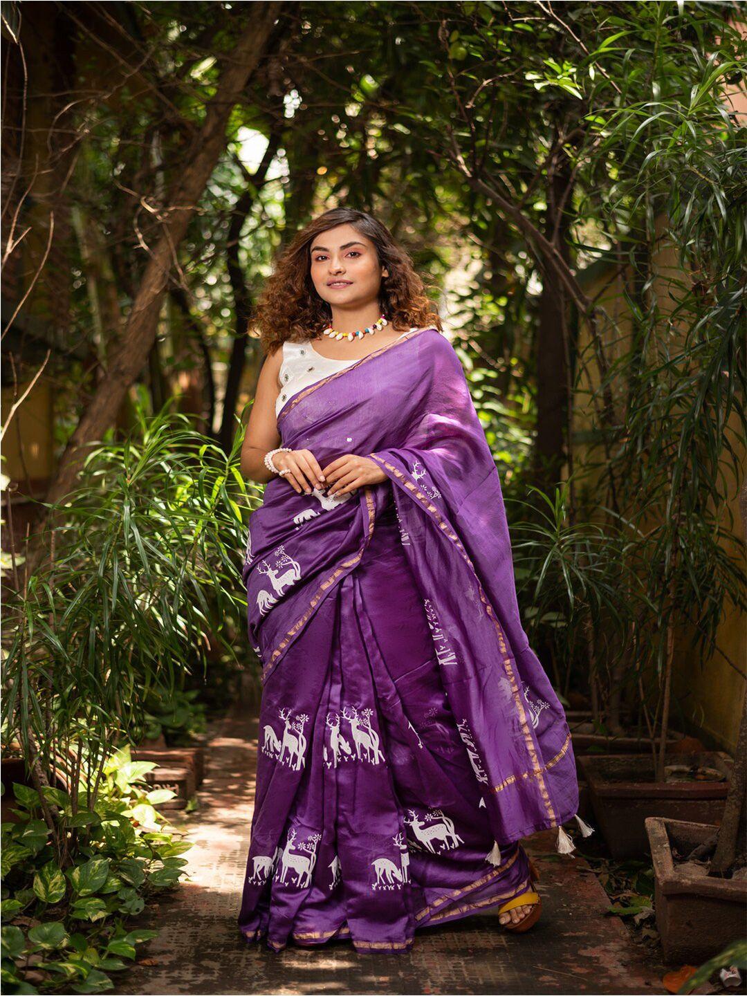 apaapi threads of glory ethnic motifs printed zari pure silk block print saree