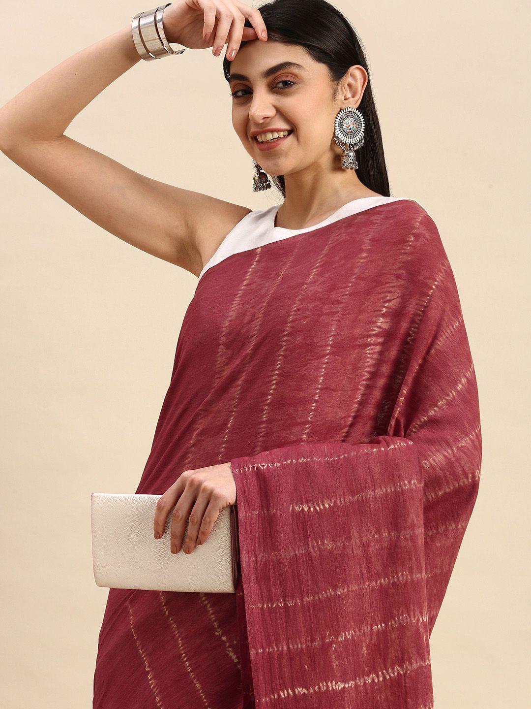 apaapi threads of glory maroon & beige tie and dye pure cotton saree