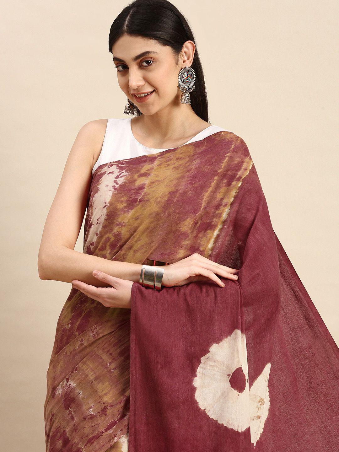 apaapi threads of glory red & beige tie and dye pure cotton khadi saree