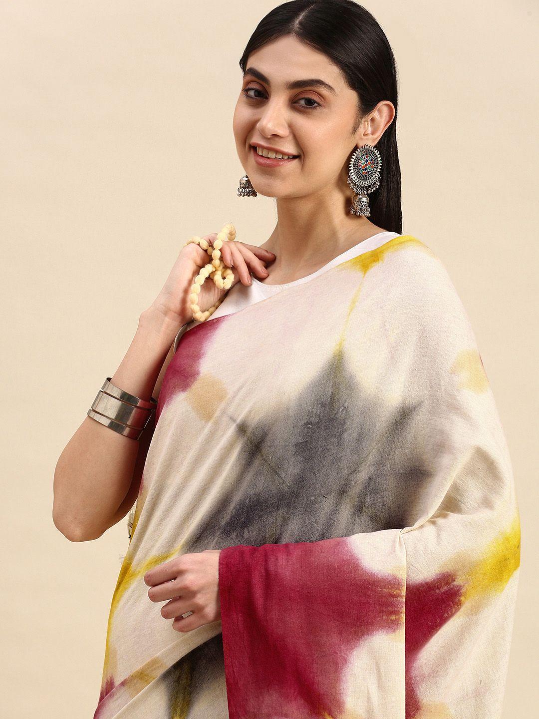 apaapi threads of glory white & red tie and dye pure cotton saree