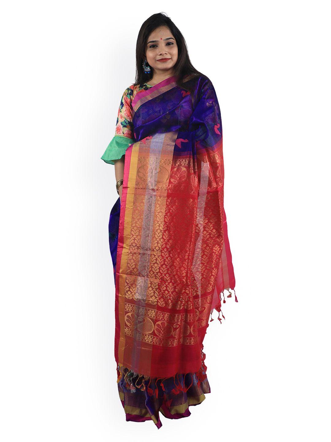 apco blue printed silk cotton sustainable saree