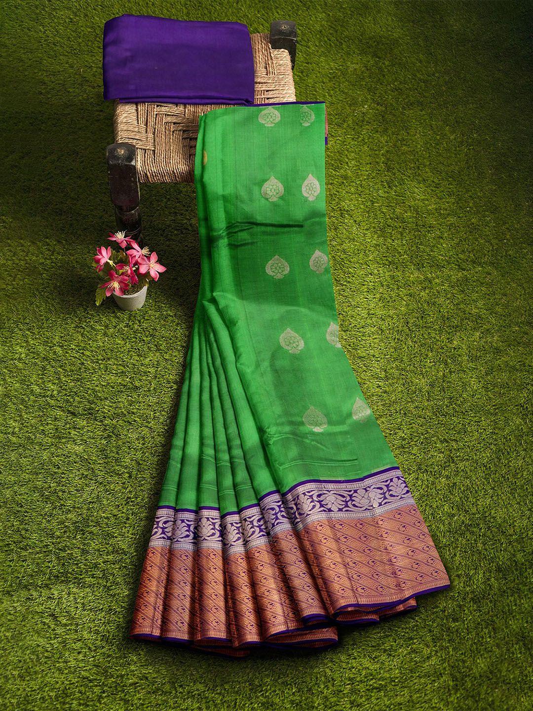 apco green & blue silk cotton woven design handloom sustainable saree