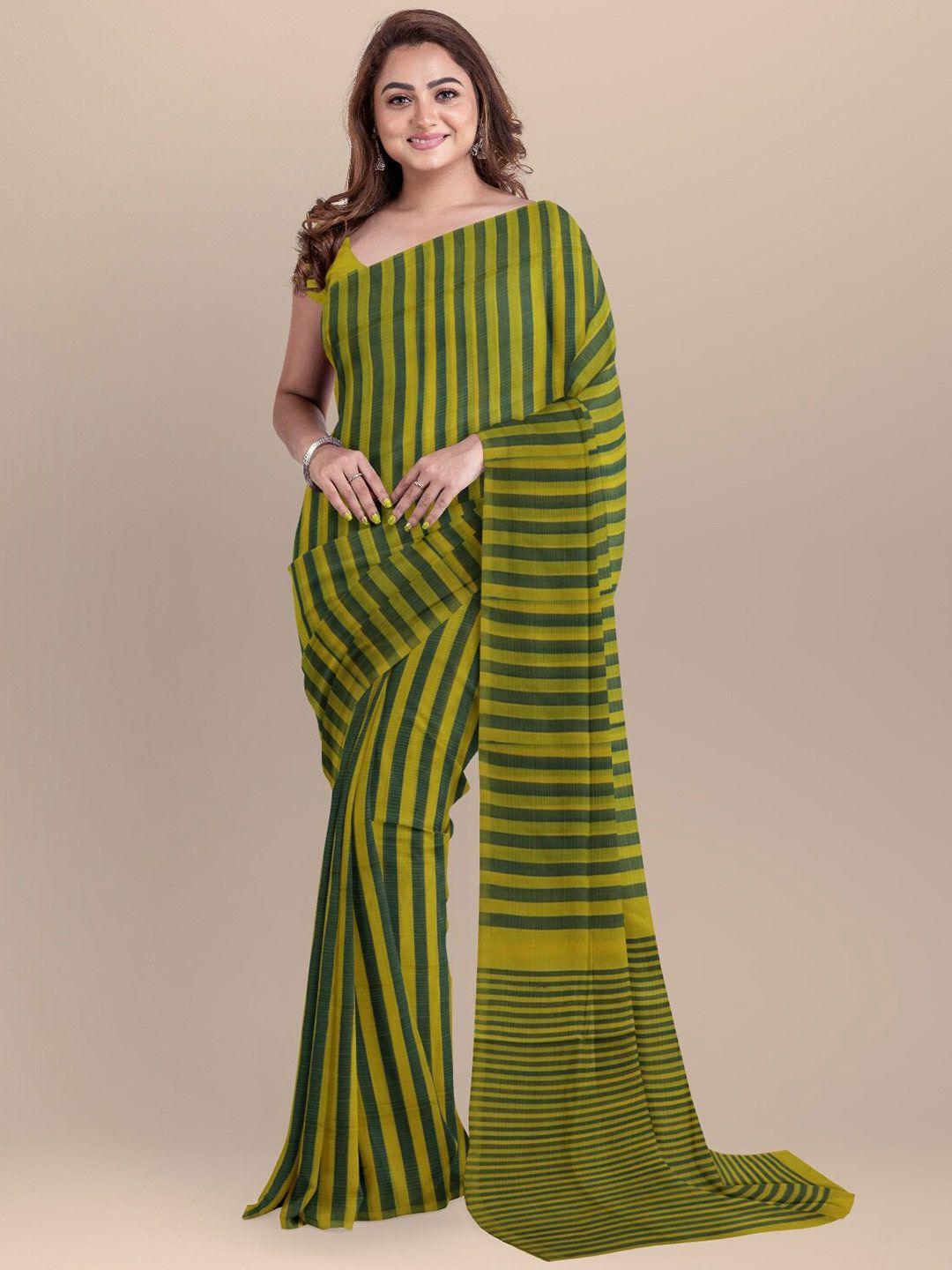 apco green & lime green woven design pure cotton saree