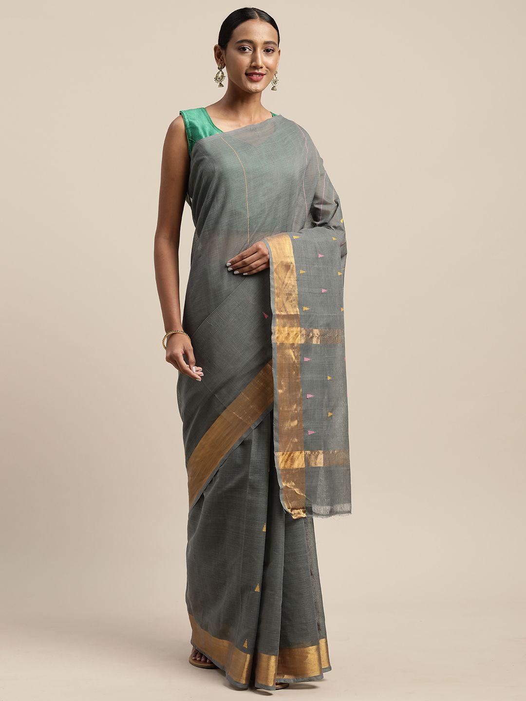 apco grey woven design pure cotton sustainable saree