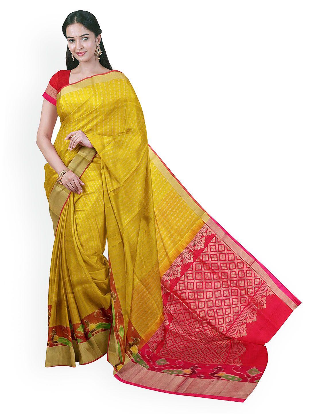 apco mustard woven design silk cotton saree
