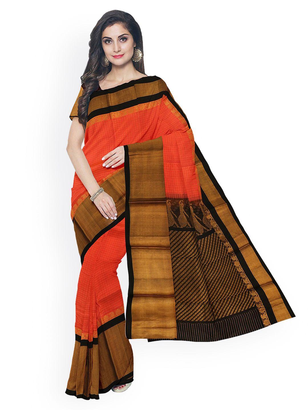apco orange striped handloom silk cotton sustainable saree