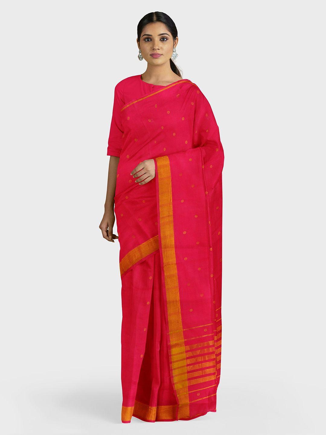 apco pink woven design pure cotton saree