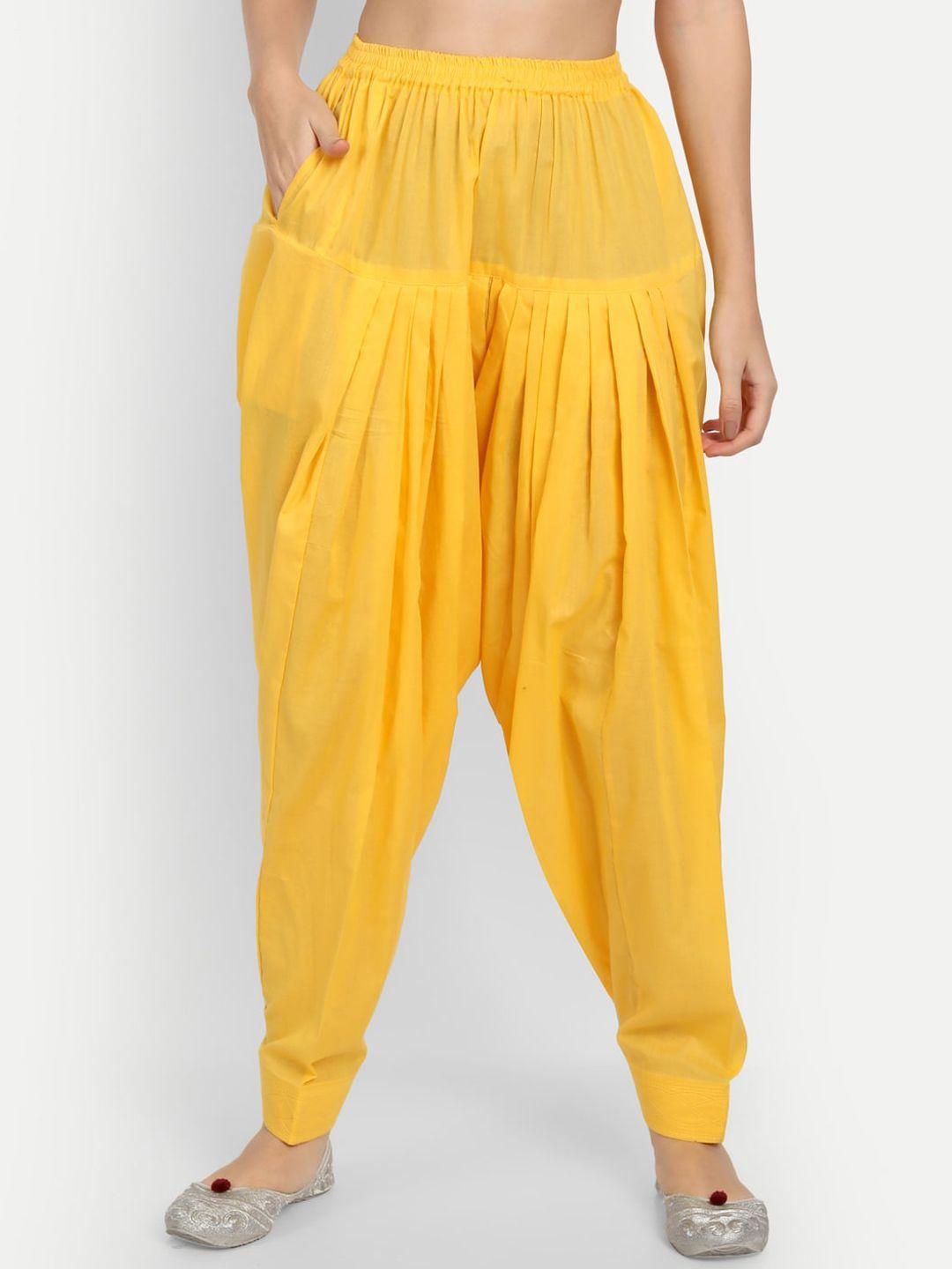 apella women plus size yellow solid cotton loose-fit salwar