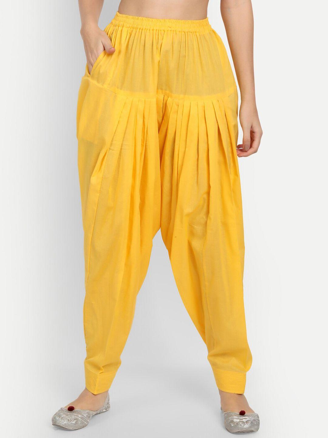 apella women yellow solid cotton loose-fit salwar