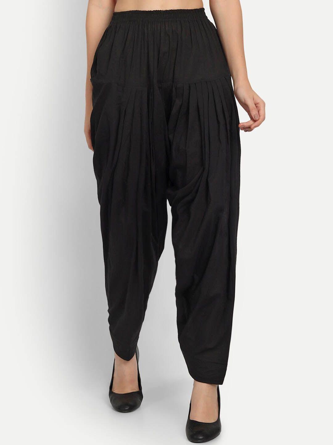apella women black solid loose-fit cotton salwar