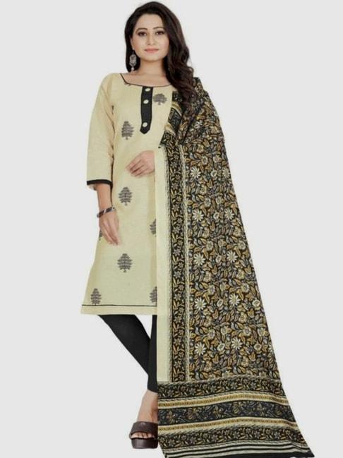 apnisha beige & black cotton woven pattern unstitched dress material