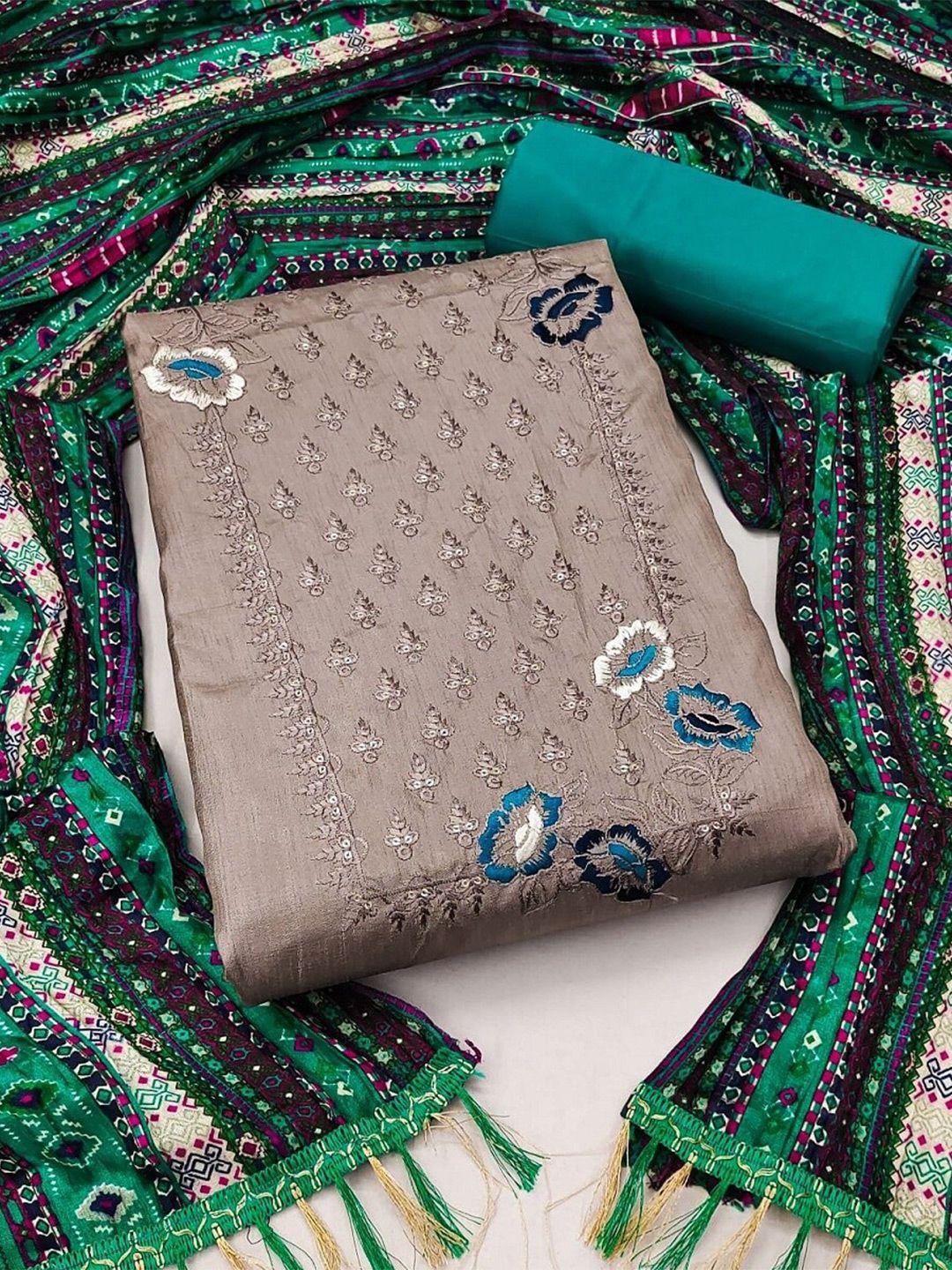 apnisha ethnic motifs embroidered thread work pure silk unstitched dress material