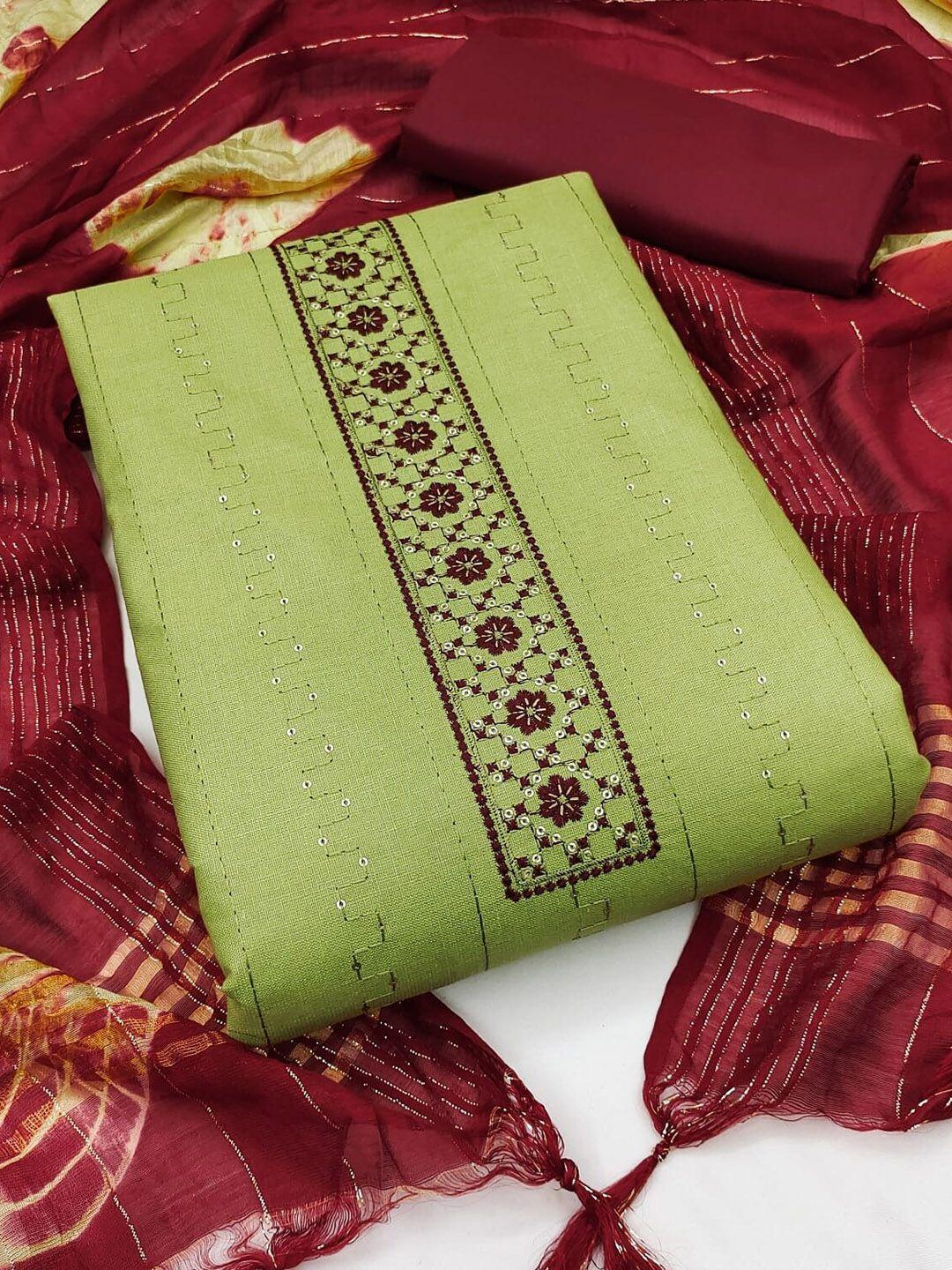 apnisha ethnic print embroidered cotton unstitched dress material