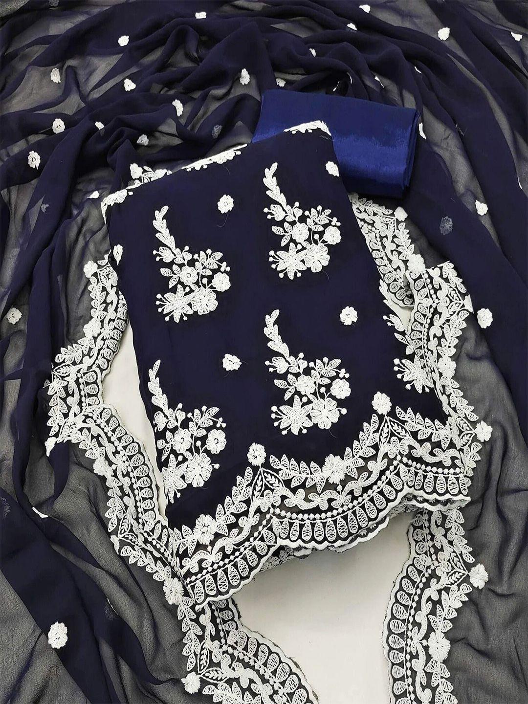 apnisha floral embroidered silk georgette unstitched dress material